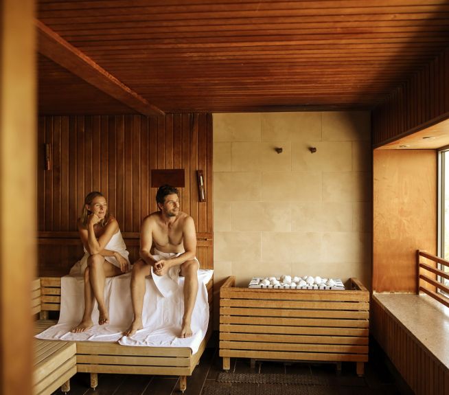 Couple in the St. Martin's lodge sauna